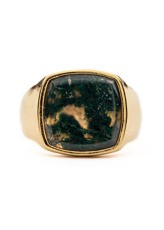 Creed Ring - Moss Agate | Gold