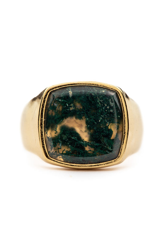 Creed Ring - Moss Agate | Gold