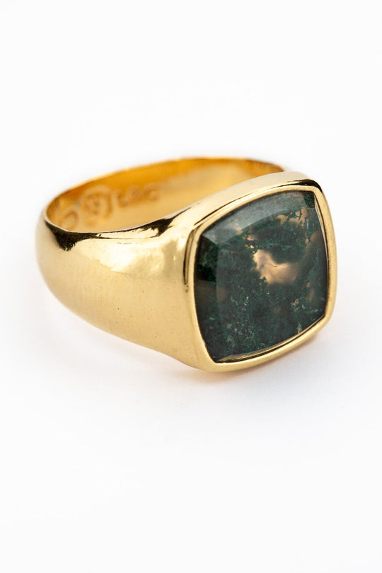 Creed Ring - Moss Agate | Gold