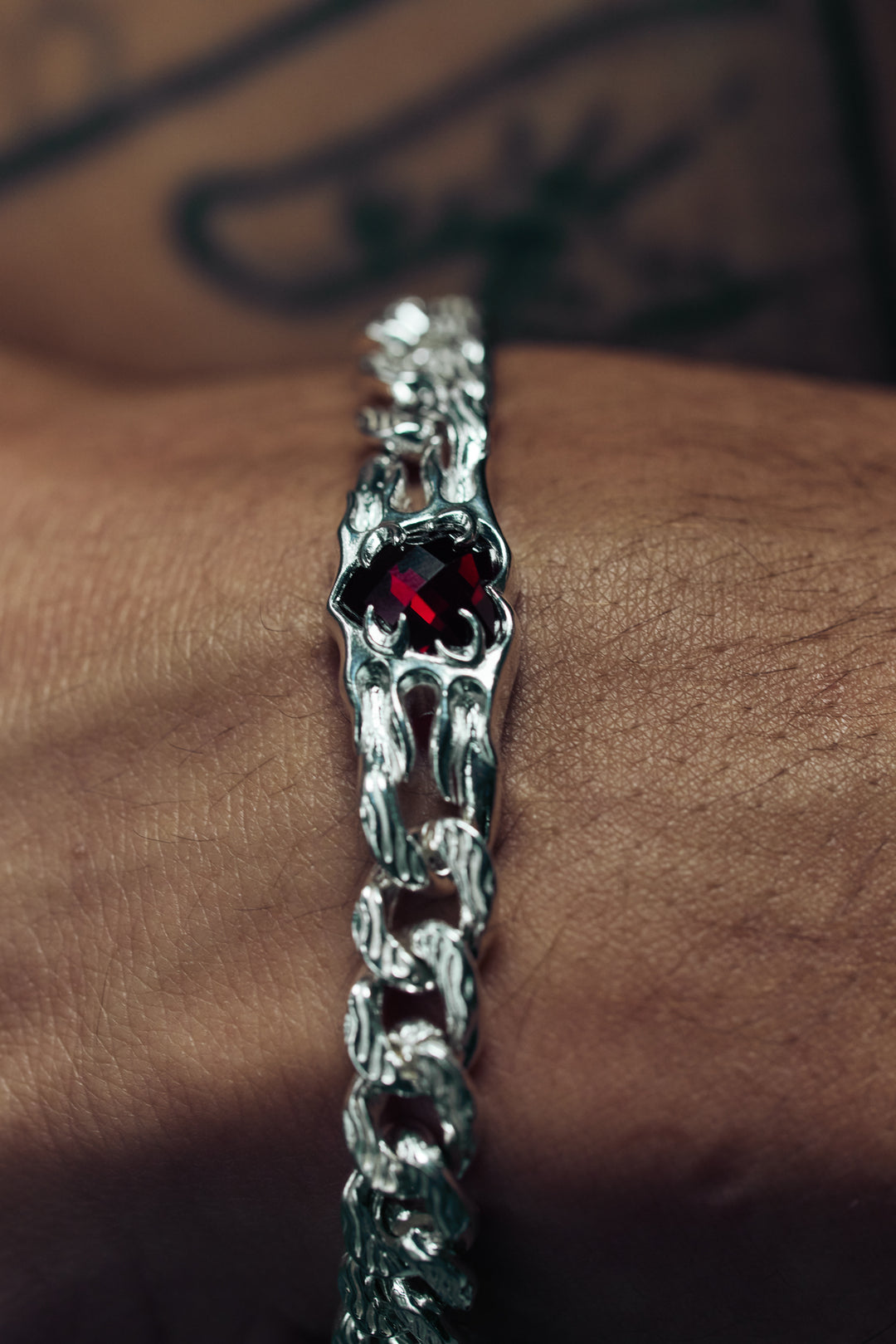 Flaming Heart Bracelet - Garnet