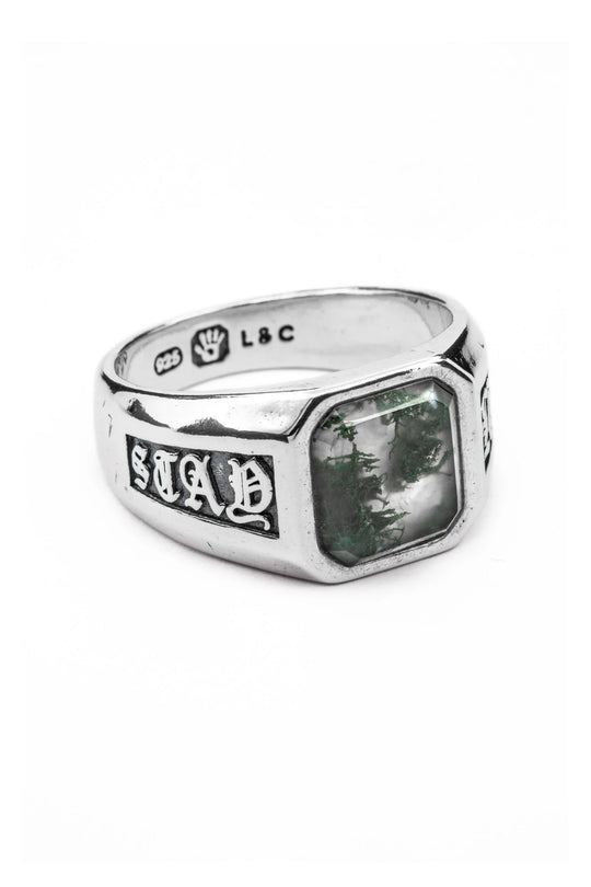 Stay Lucky Signet - Moss Agate